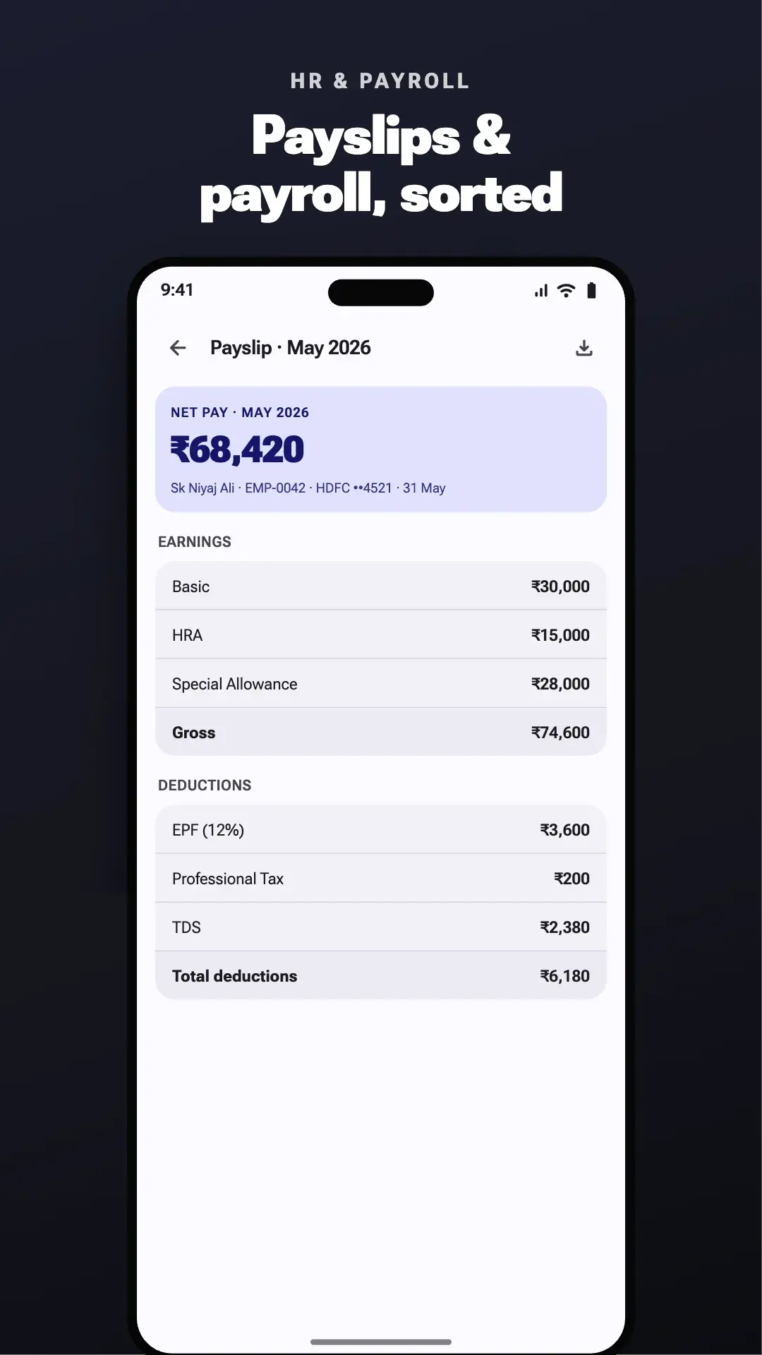 Devikon payslip and payroll screen