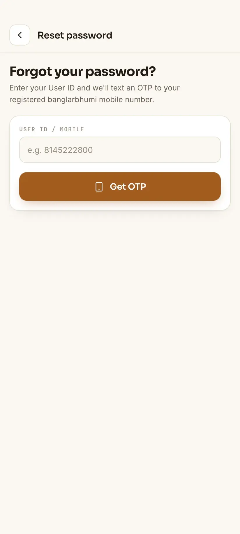 Bhumir Tathya — resetting a banglarbhumi.gov.in password from inside the app