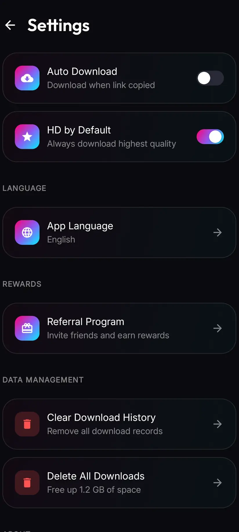 Savvy — storage management, showing what each download takes up and bulk delete