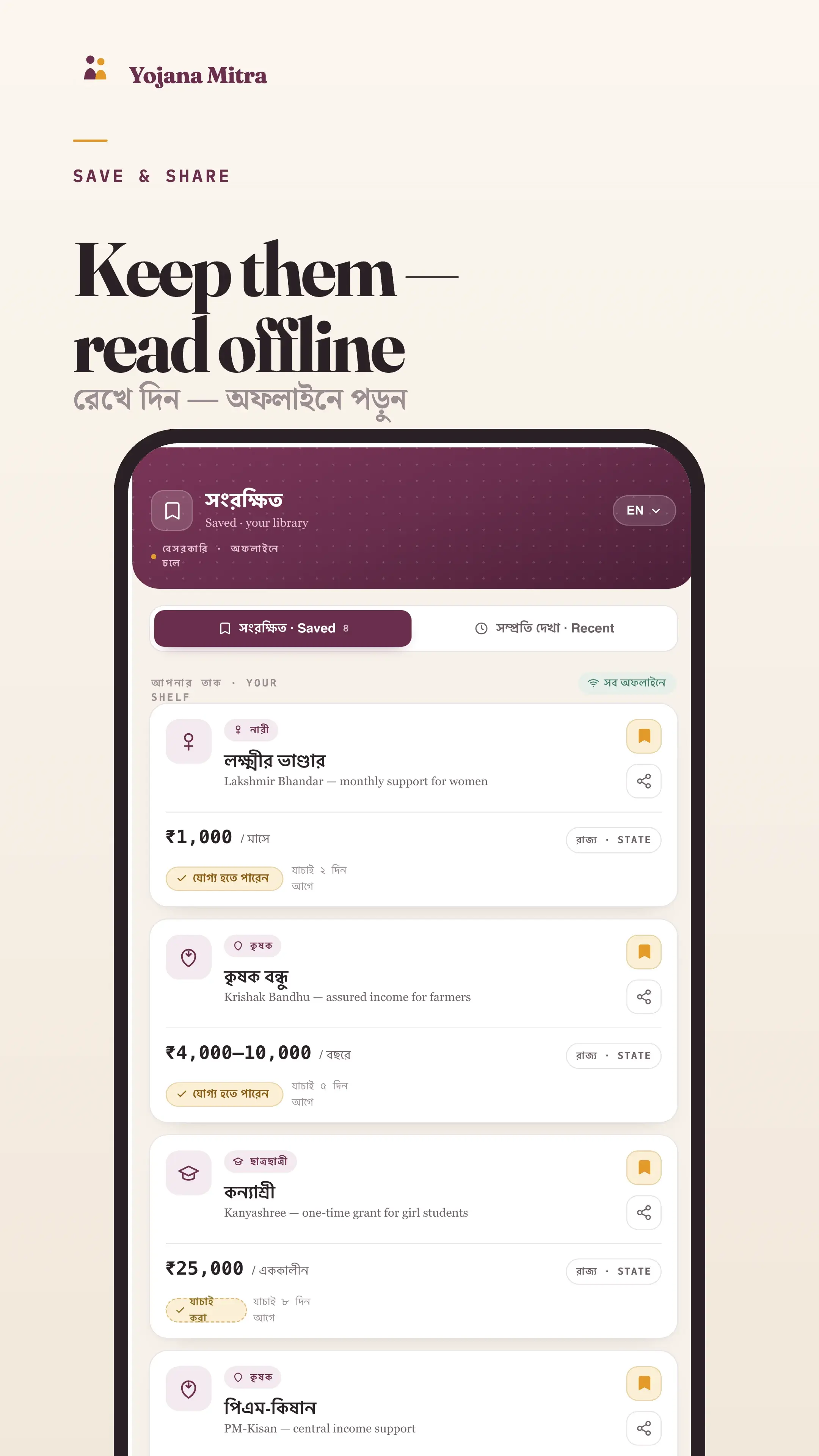 Yojana Mitra saved library with offline reading and share