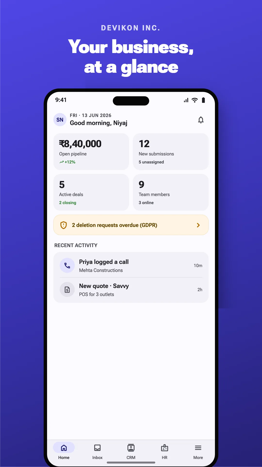 Devikon dashboard on a phone