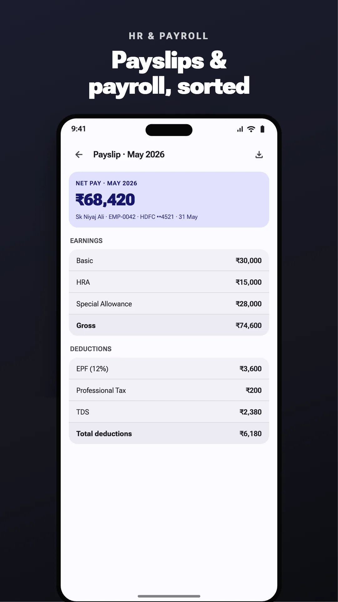 Devikon payslip and payroll screen